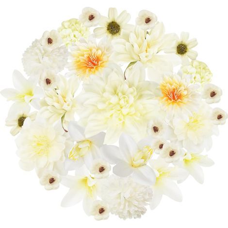 Set mit 35 Kunststoffblumen für Bastelarbeiten, dekorative Blumen in Weiß, Brautstrauß, Wandbehang, Party, Hochzeit, DIY (1/5)