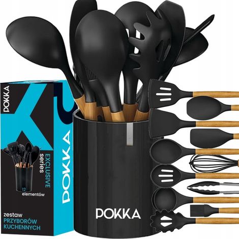 Juego de 12 piezas de accesorios de cocina de silicona, color negro. (1/5)