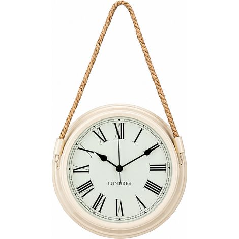 Horloge murale vintage 12 pouces en métal blanc crème avec chiffres romains et corde de suspension blanc réf 0447 22 × 6,5 × 44 cm 500 g – Livraison gratuite