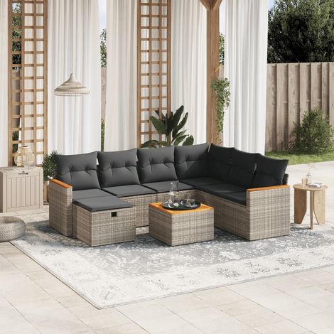 vidaXL Salon de jardin 8 pcs avec coussins gris résine tressée (1/4)
