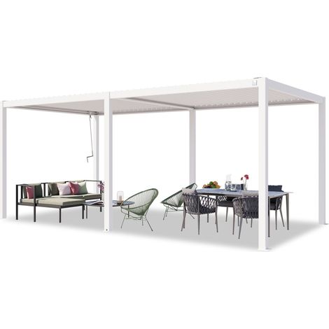 PRIMEYARD Pergola 3x6 m Aluminium-Pfosten mit Lamellendach aus Stahl weiße Terrassenüberdachung (1/5)