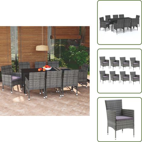 Cuscini da pranzo - vidaXL Set Pranzo da Giardino 9 pz con Cuscini in Polyrattan Grigio - Mobili da esterno