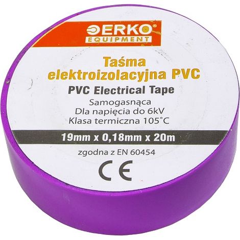 Cinta aislante ancha de 19 mm y 20 m, color morado, marca Erko. (1/2)