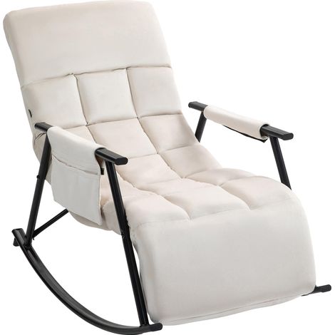 Fauteuil relax à bascule rembourré velours crème avec repose-pieds – Confort et détente 100008427