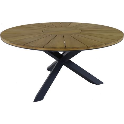 PROLOISIRS Table fixe - FERRONE - Aluminium graphite - Teck FSC 100% - Ø150 cm
