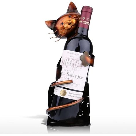 Porte-bouteille vin métal forme chat – sculpture décorative pratique – plateau stylisé – décoration intérieure originale