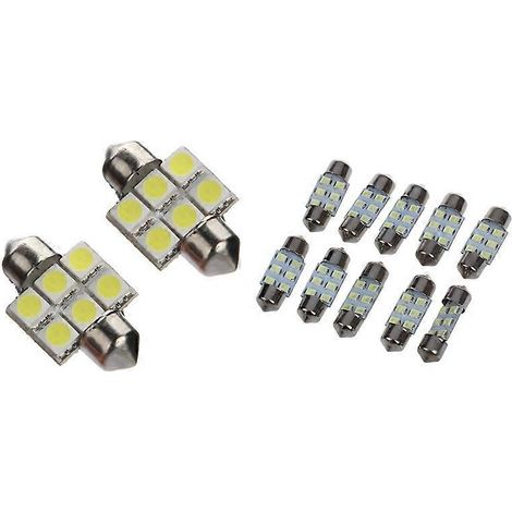 Guirlande lumineuse LED SMD 3528 10x6, 31 mm, 12 V, blanche, avec 2 ampoules LED SMD 5050 6 x 31 mm, C5W, blanc intense, pour intérieur de voiture. (1/5)