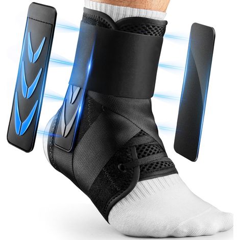 Cheville fine pour entorse, chevillère à laçage rapide pour femmes et hommes avec 2 coussinets auto-formants, stabilisateur de cheville en tissu aéré et respirant (1/5)