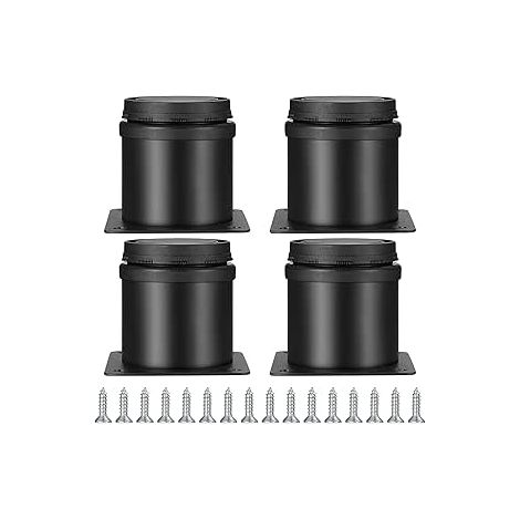 QAZQA Lot de 4 Pieds Réglables Meubles Noir, Ø 50 mm/Hauteur 50 mm Pieds de Canapé en Métal Acier Inoxydable, Pied de Table Basse pour Meubles TV Armoires Lits Postes de Travail