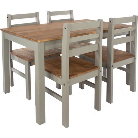 Linea 1200 mm Rectangular Dining Table with 4 Corona Dining Chairs - Antique Waxed Pine/Grey - Flat Packed