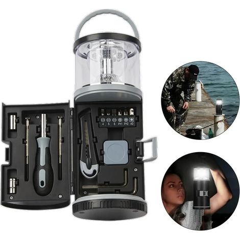 Lampe de camping LED avec kit d'outils standard, lampe de camping, cadeau original pour mari, lampe à piles pour voiture et pêche (1/5)