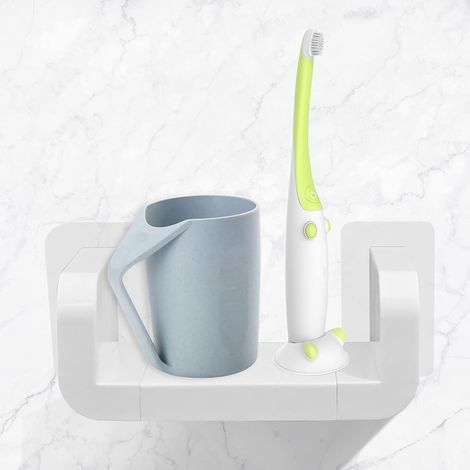 Weiße Kunststoff-Wandregale für Badezimmer, selbstklebendes Wandregal zur Aufbewahrung ohne Bohren, wasserdichte, U-förmige Wandregale mit Saugnapf (klein) (1/5)