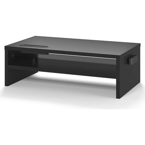 Rehausseur Ecran PC Bureau, Support Ordinateur en Bois Noir a 2 Niveaux, Support Moniteur avec Gestion des Cables, Fente pour Telephone, Rangement pour Bureau Organise et Setup Gaming (1/5)