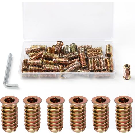 Insert Fileté Bois M6 x 20mm, 40 Pièces Douille Filetée Visser Inserts Écrous à Zinc, Insert D'écrou Borgne Metal Ecrou Hexagonal, Intérieur Manchons a Visse Vis Tête, pour Meubles en Bois (1/5)