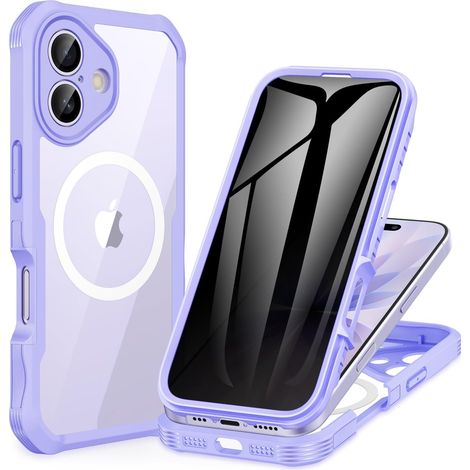 Magnétique Anti Espion Coque iPhone 17 [Compatible avec MagSafe] intégré 9H Verre Trempé Protection écran et Protection Caméra, 360° Antichoc Téléphone Housse Case Intégrale Etui - Violet (1/5)