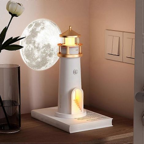 Mondlicht-Leuchtturm-Projektions-Nachtlicht, LED-Nachttischlampe für Schlafzimmerdekoration, Touch-Steuerung, Ozean-Motiv