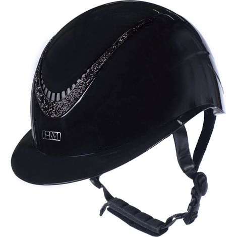 52-54 cm, nero e nero: Casco da equitazione donna calotta lucida e glitter modello Alarion Brillant