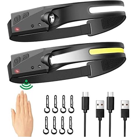 LED Lampes Frontales Rechargeables, 2Pcs Lampe Frontale Puissante Capteur de Mouvement 5 Modes Halo Light Etanche Halolight 230 Lampe Frontale LED with Clips pour Running, Randonnée et Campiang (1/4)
