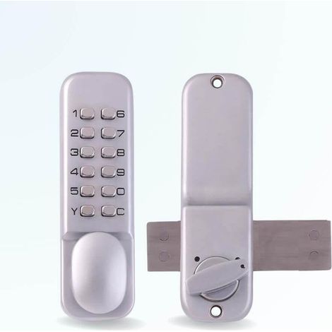 1 Serrure à code mécanique, Changement de code sans démontage, Argent, Pour porte 35-60mm