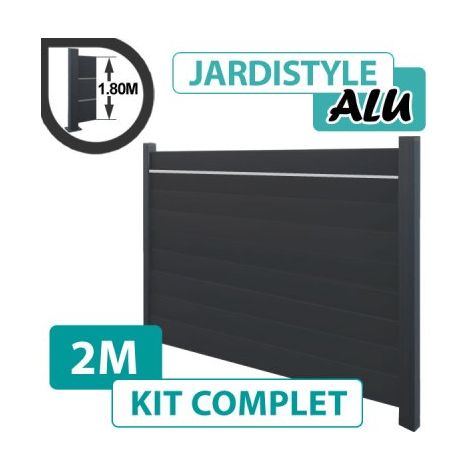 Kit Clôture Aluminium Gris Anthracite 2M - Plein avec Liseré - 1,80 mètre
