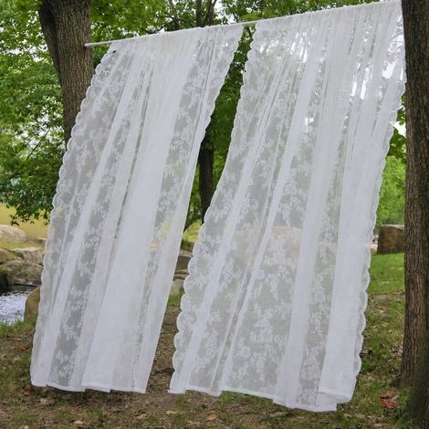 ROSNEK Judith Rideau voilage en dentelle florale 150 x 270 cm panneau transparent passe-tringle Blanc 1 pièce