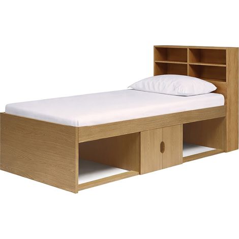 Low Single 3ft Cabin Bed with Bookcase Headboard - L214 x W96 x H100 cm - Assembly Required - Oak
