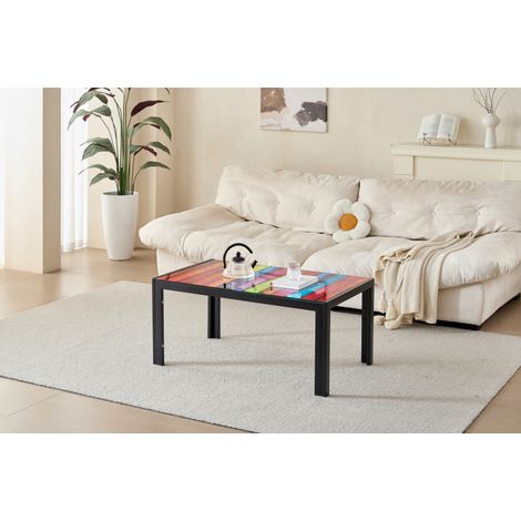 Table basse en verre trempé noir et métal, table d'appoint polyvalente pour salon, cuisine ou extérieur, résistante à l'eau et facile à nettoyer – de FLORAGRACE (1/5)