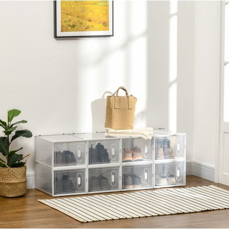 CHICFURN Set di 8 scatole per scarpe impilabili 28 x 36 x 21 cm trasparenti bianche (1/5)