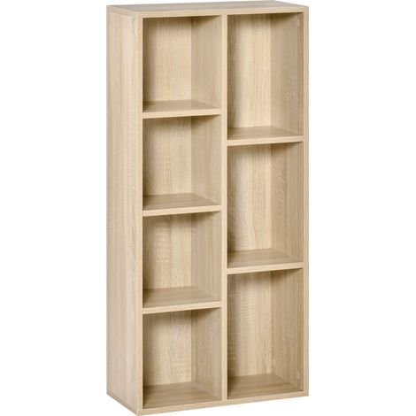 Mobile contenitore, libreria, scaffale a 7 cubi per interni, soggiorno, camera da letto - 50L x 24P x 106A cm, legno naturale