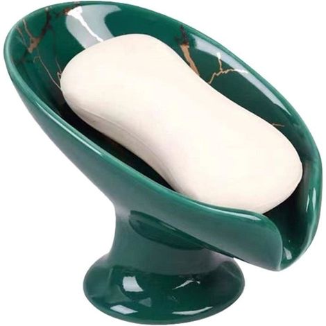Porte-Savon - Céramique - Feuille - Auto-drainant - Vert - 9.5x8.5x12 cm (1/5)