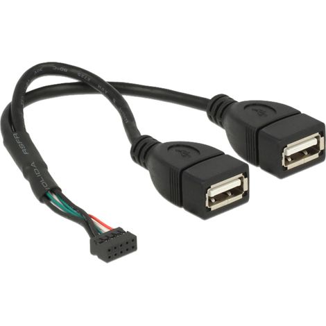 USB 2.0 Y-Kabel, 10 Pin Header  2x USB-A Buchse Verwendung: Erweitert den PC um 2 USB-A Buchsen