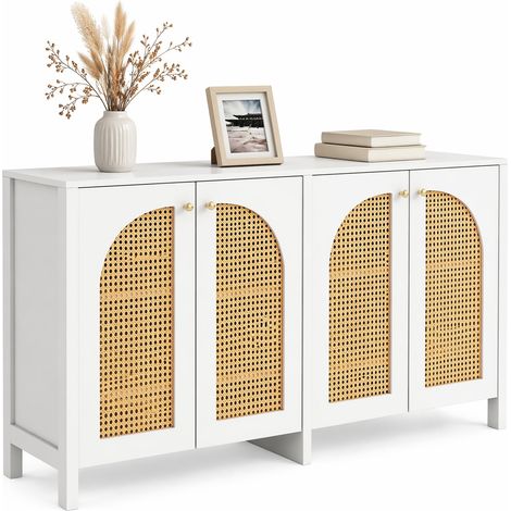 ELVMI Credenza 4 Ante con 4 Ripiani Regolabili e Maniglie in Metallo per Soggiorno Cucina in MDF Bianca 145 x 40 x 80 cm (1/5)