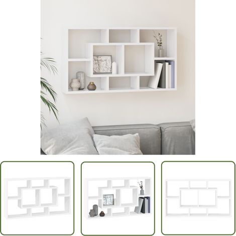 The Living Store Wandregal mit 8 Fächern Hochglanz-Weiß - Wandregal - Holzwerkstoffregal - Weißer Regal - Wohnraum Dekoration - Regal Mit Ablagen (1/5)
