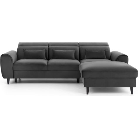 Canapé d'angle convertible gris foncé angle droit 4 places FABLE (1/5)