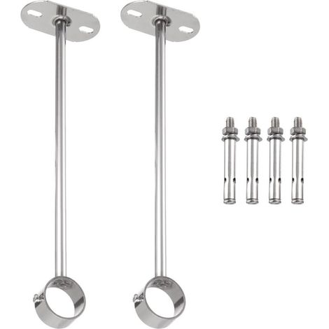 Supports de tringle à rideaux en acier inoxydable 32 mm – Lot de 2 pour fixation au plafond, finition argentée