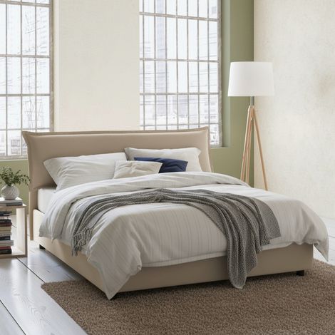 Dmora - Cama matrimonial Dbiand, Cama contenedor con funda extraíble con cabecero tapizado y estructura de cama, 100% Made in Italy, adecuado para colchón Cm 160x200, Beige (1/5)