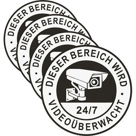 Juego de 4 paneles de aluminio para videovigilancia, adhesivos para cámaras de seguridad, resistentes a la intemperie para uso en interiores y exteriores, señalización para lugares públicos y privados (1/5)