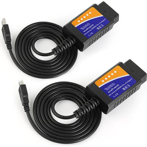 2er-Pack Kfz-Fehlerdiagnosegerät – Liest und löscht Fehlercodes in 3 Minuten ELM327 USB V1.5 OBD2-Scanner mit OBDII-Handbuch-CD, Diagnosekit für alle Fahrzeuge