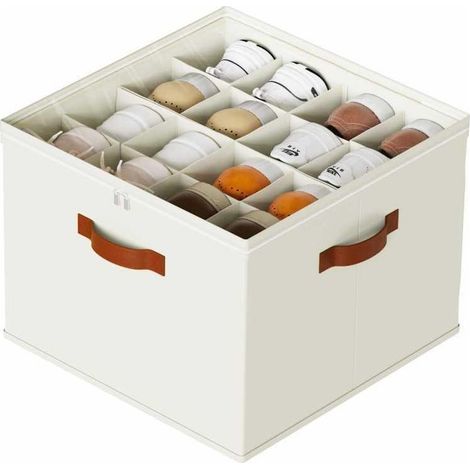 Organisateur de chaussures pour placard, boîte de rangement chaussure pour 16 paires, boîte en tissu avec couvercle transparent, conteneurs de rangement pour chaussures d'armoire, beige (1/4)