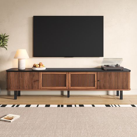 Meuble tv 190x35x45 cm avec portes coulissantes et grillagées, design moderne et pratique (1/5)