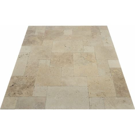 Dalles et Pavés Travertin Rustique - Mix Beige - Opus 4x3cm - Vieilli - (0,74 m²)