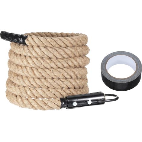 Battle Rope 20 ft x 1.5 inch Jute Heavy Fitness Training Gym Rope with Black Metal Hook Exercise Workout Ropes for Strength Training Home Workouts Sport (1/5)