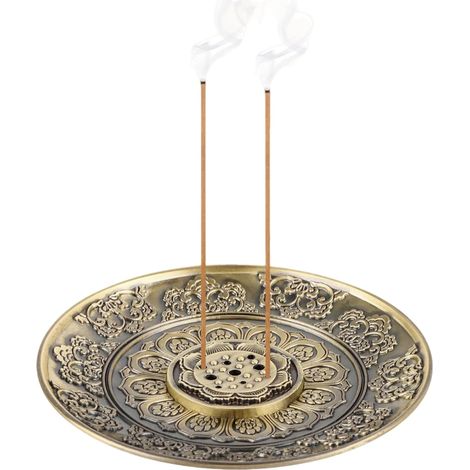 Porta incenso in bronzo antico, porta bastoncini di incenso, 9 cm, porta bastoncini di incenso, bruciatore di incenso, porta incenso, fontana di incenso, piattino per incenso classico a forma di loto  (1/5)