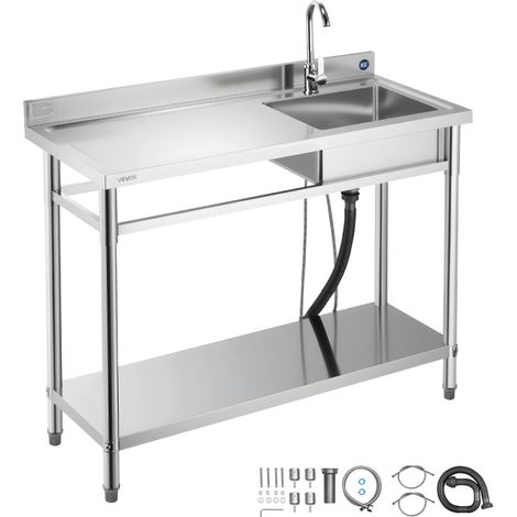 VEVOR Lavandino Mobile da Cucina 1200 x 500 x 940 mm, Vasca Singola con Rubinetto e Ripiano, Lavello da Cucina per Garage, Ristorante, Lavanderia, Lavabo da Esterno con Piano di Lavoro Sinistra (1/5)