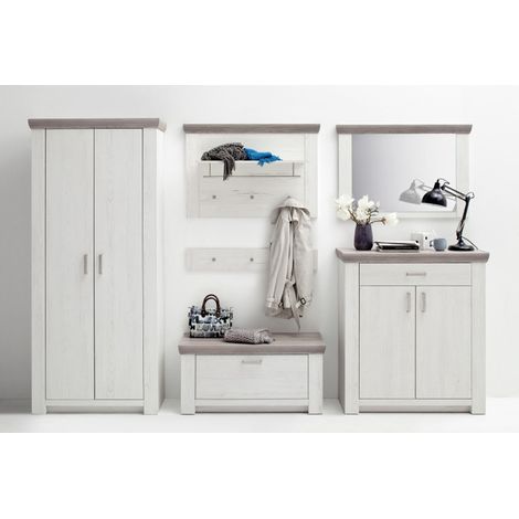 Ensemble d'entrée en pin blanc et chêne Nelson, 5 pièces -PEGANE- (1/4)
