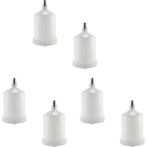 Lot de 6 godets de peinture HVLP en plastique blanc de 600 ml pour pistolet à peinture SATA (connecteur inclus). (1/5)