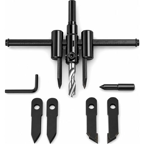 Kit de scie circulaire pour bois, scie cloche circulaire, réglable, 30-300 mm, pour bois, plastique et plaque de plâtre, coupe circulaire en métal (1/5)