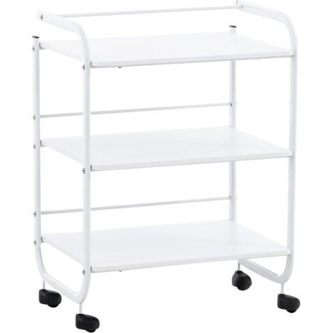 Carro de servicio multiusos con 3 estantes robustos sobre ruedas metal blanco y MDF 100003062 (1/5)