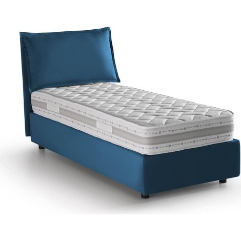 Talamo Italia Einzelbett Evelyn, Containerbett mit Stoffbespannung, 100% Made in Italy, Frontöffnung, inklusive Matratze Cm 90x200, Blau