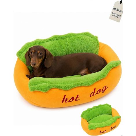 Coussin hot-dog pour animaux, doux, amovible, lavable, base antidérapante, nid pour petits chiens et chats, canapé intérieur niche de repos (1/5)